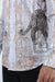 Close-up of a shirt with a leopard and floral pattern