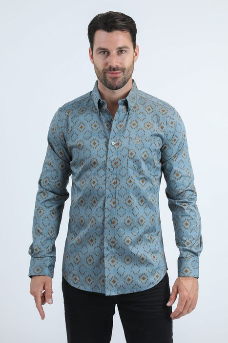 Platini Western Fashion Satin Cotton/Spandex Modern Fit Long Sleeve Shirt-CWL11059