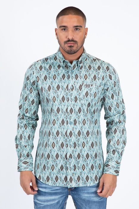Platini Western Fashion Satin Cotton/Spandex Modern Fit Long Sleeve Shirt-CWL11338