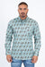 Man wearing a patterned shirt with a plain background