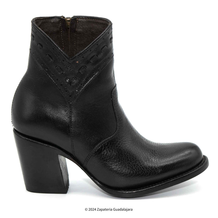 WOMEN OVAL TOE SHORT BOOT BLACK LAMB LEATHER  - Q39B1605