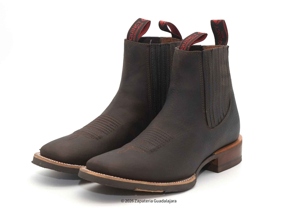 Brown Square toe rubber sole leather boots-H42H9427