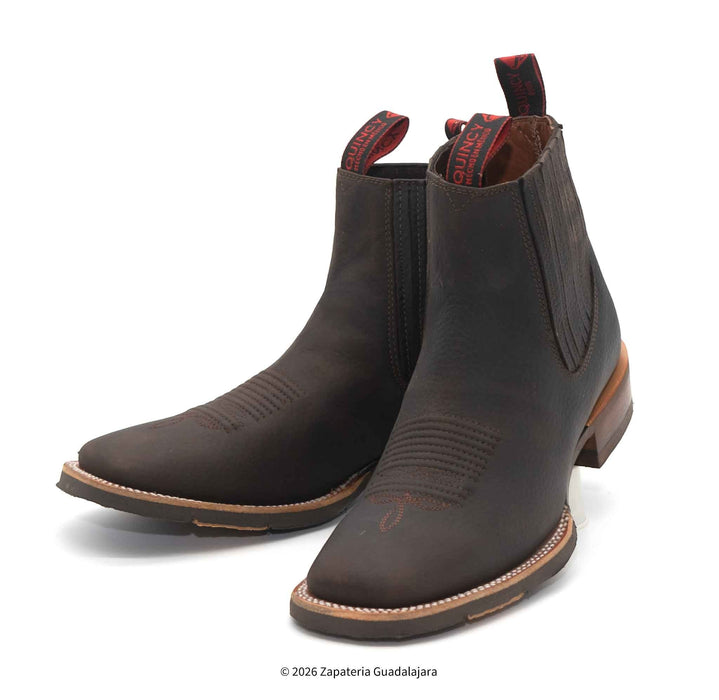 Brown Square toe rubber sole leather boots-H42H9427