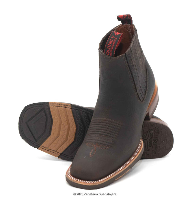 Brown Square toe rubber sole leather boots-H42H9427