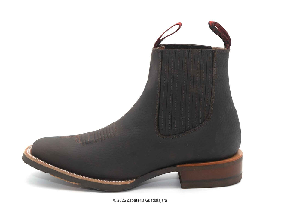 Brown Square toe rubber sole leather boots-H42H9427