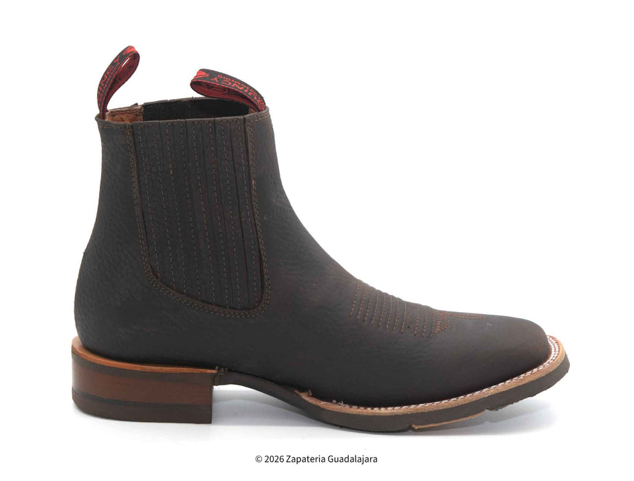 Brown Square toe rubber sole leather boots-Q82BU2794