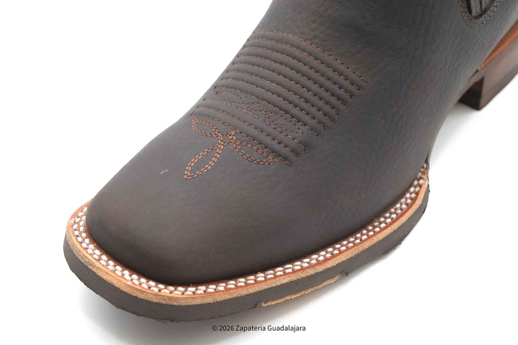 Brown Square toe rubber sole leather boots-H42H9427