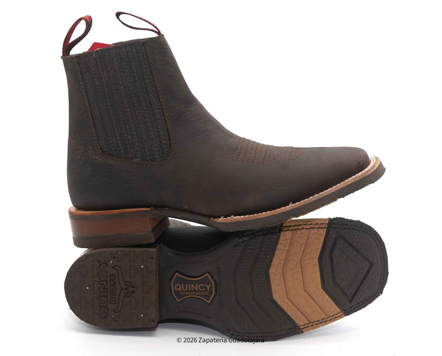Brown Square toe rubber sole leather boots-H42H9427