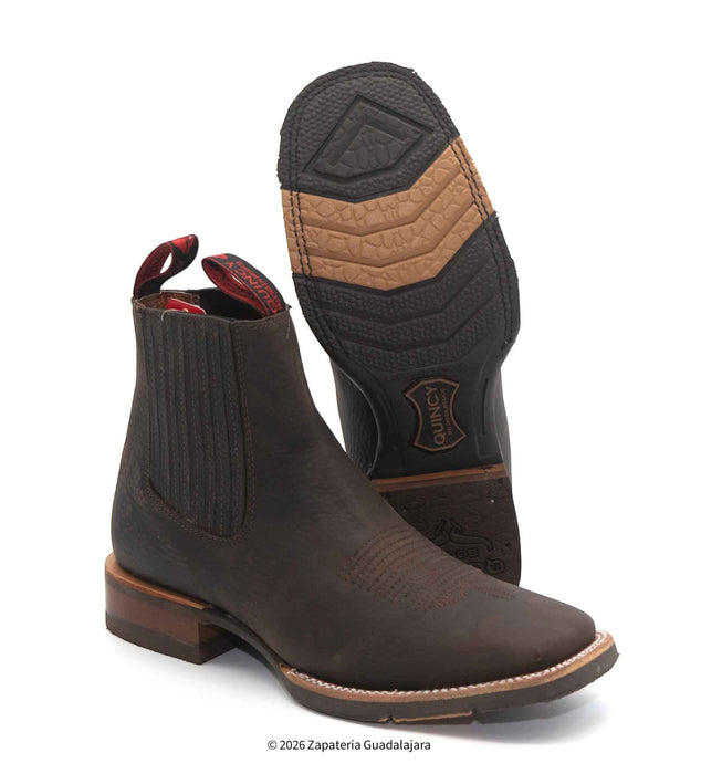 Brown Square toe rubber sole leather boots-H42H9427