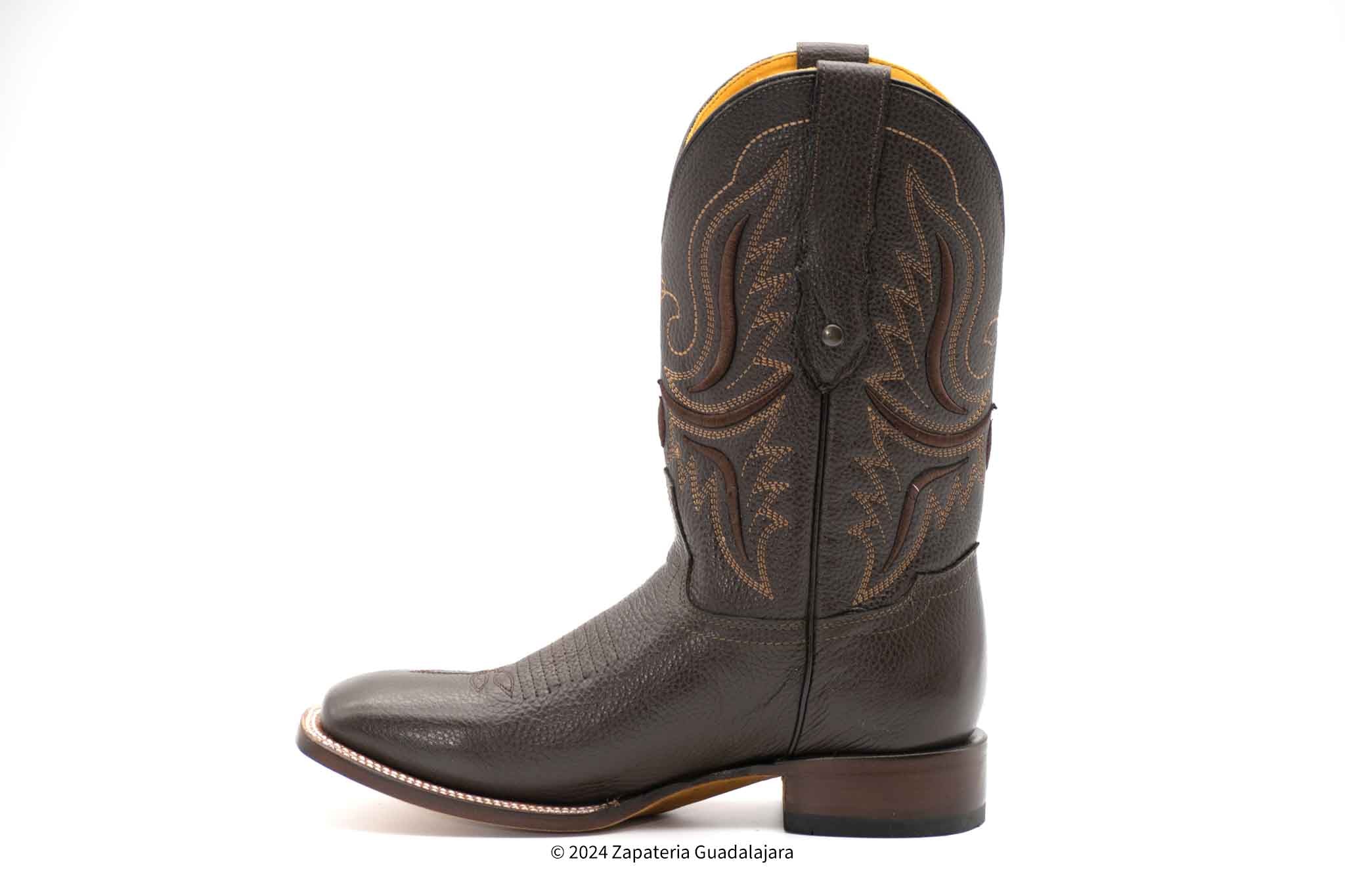 RC095 MEN WIDE SQUARE TOE DARK BROWN LEATHER BOOT | Genuine