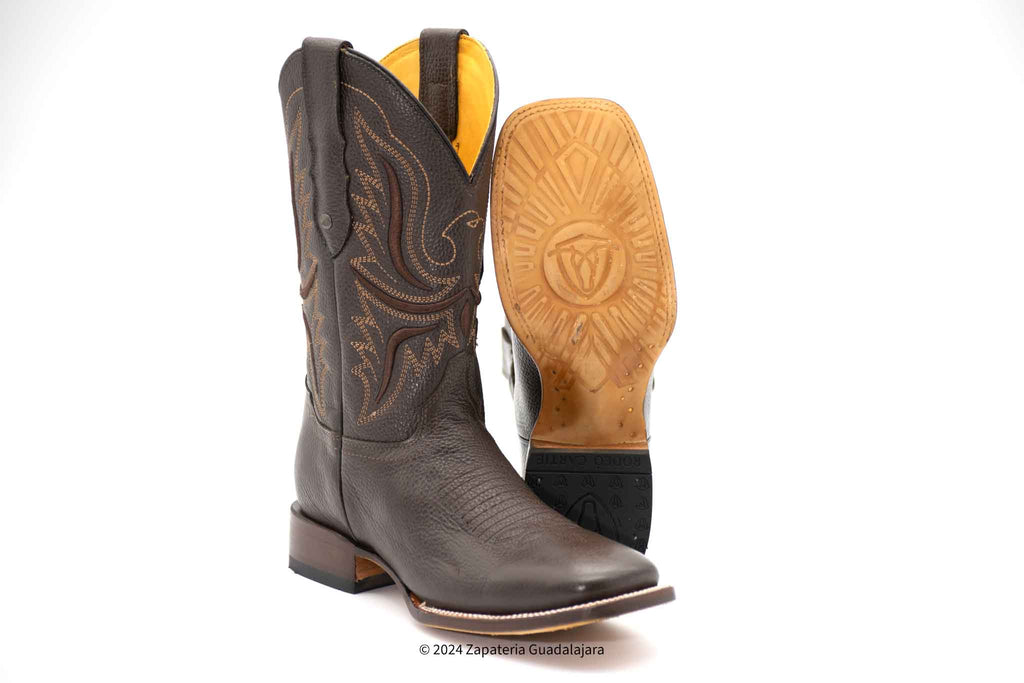 RC095 MEN WIDE SQUARE TOE DARK BROWN LEATHER BOOT | Genuine