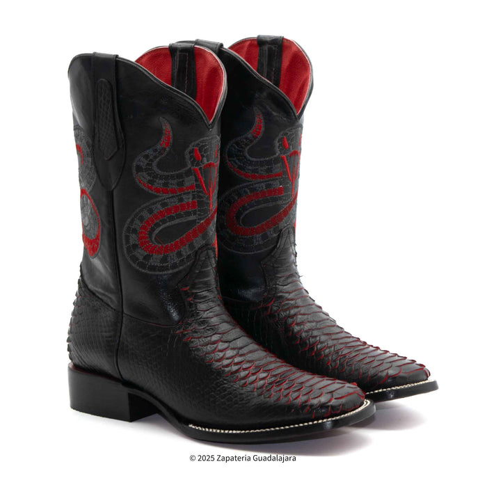 Python Football Boot MEN'S RED VIPER WIDE SQUARE TOE FAUX PYTHON TRIBUTE LEATHER BOOT -4027 ...