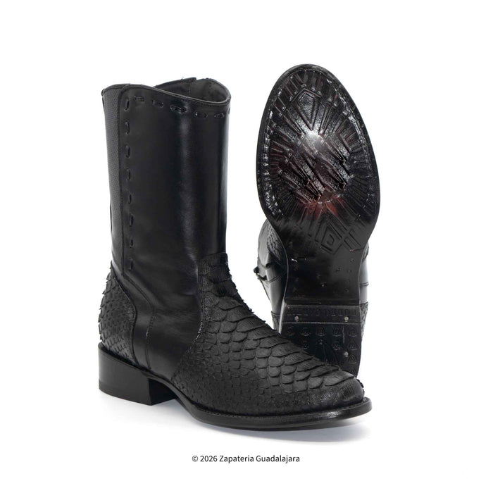 Roper RC5101-A black genuine python-print leather Western boots with side zipper (4)