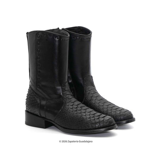 Roper RC5101-A black genuine python-print leather Western boots with side zipper