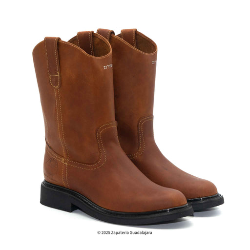 Pair of brown leather boots on a white background