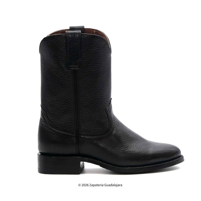 Black leather cowboy boot on a white background