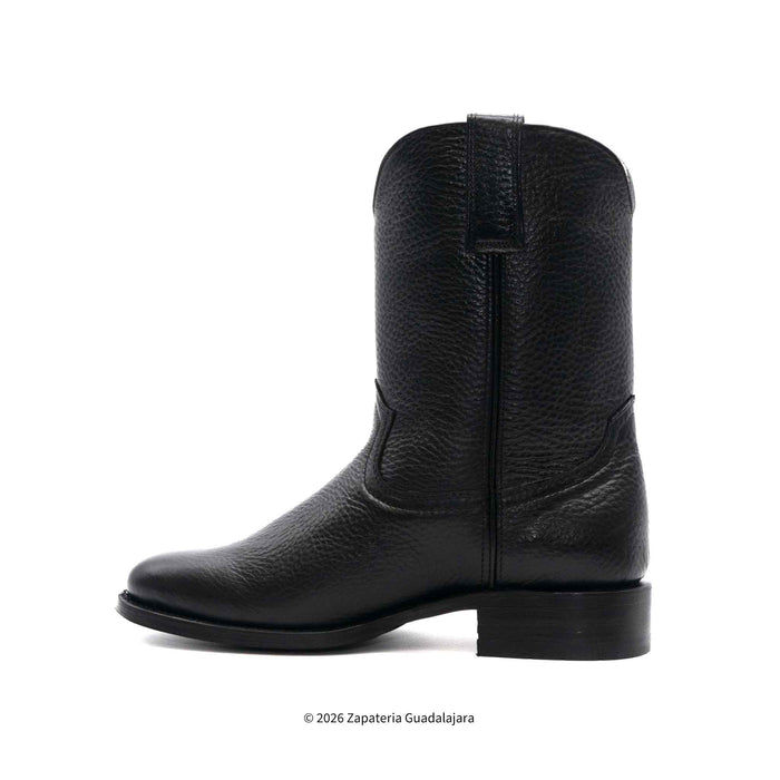 Black leather boot on a white background