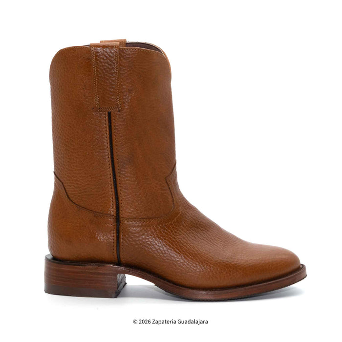 Brown leather boot on a white background