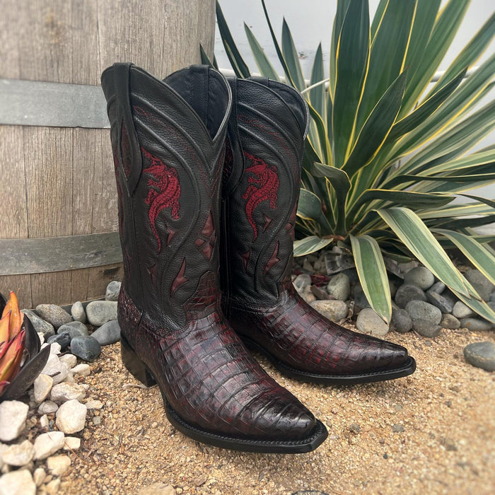 JB608 SNIP TOE CAIMAN BELLY BLACK CHERRY | Genuine Leather Vaquero Boots and Cowboy Hats | Zapateria Guadalajara | Authentic Mexican Western Wear