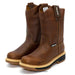 Pair of brown leather boots on a white background