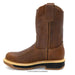 Brown leather boot with a white background