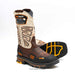 Pair of work boots with brand logo on a white background