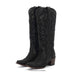 Pair of black knee-high winter boots on a white background