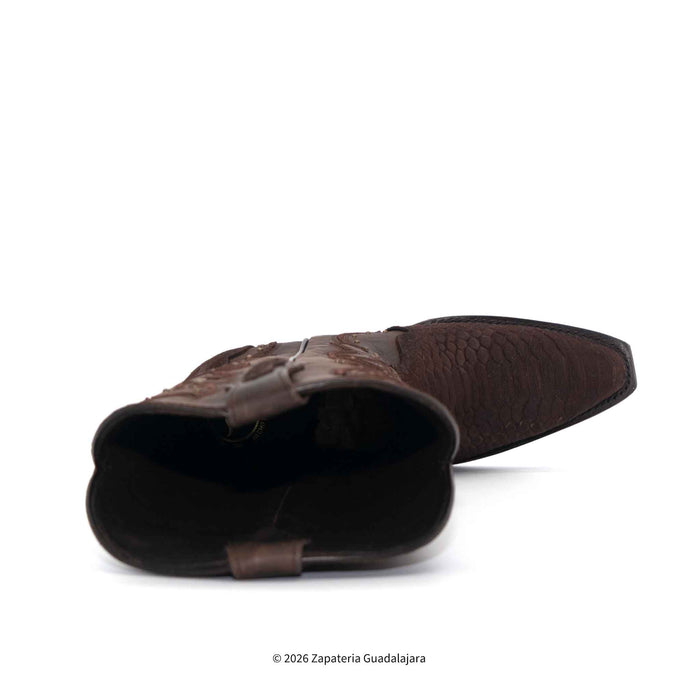 A single dark brown leather boot shown from a side-rear angle on a clean white background, with a small copyright watermark at the bottom.