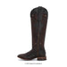 Brown leather boot with intricate designs on a white background