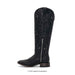 Black knee-high boot with studded details on a white background