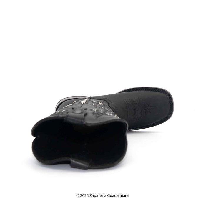 Black cowboy boot on a white background with 'Zapateria Guadalajara' branding.