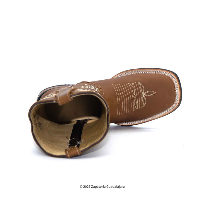 Tang Embroidered Wide Square Toe Leather Boot-ZG012