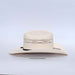 Beige cowboy hat with a black band on a light gray background