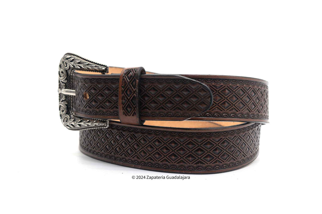 WESTERN 1.5" DIAMOND PRINT LEATHER BELT BROWN