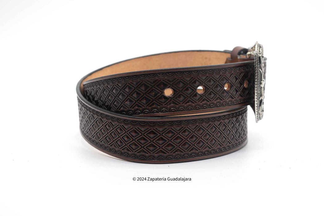 WESTERN 1.5" DIAMOND PRINT LEATHER BELT BROWN