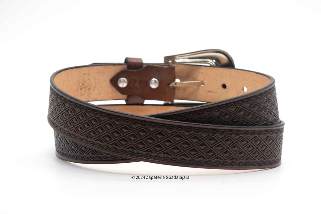 WESTERN 1.5" DIAMOND PRINT LEATHER BELT BROWN