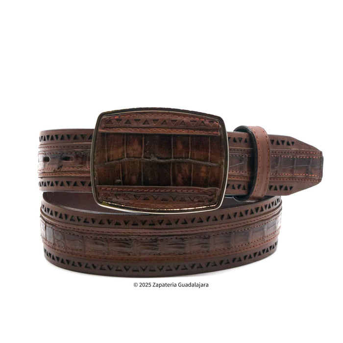 WESTERN CAIMAN BELLY VAQUERO FADED BROWN LEATHER BELT -2C25U8216