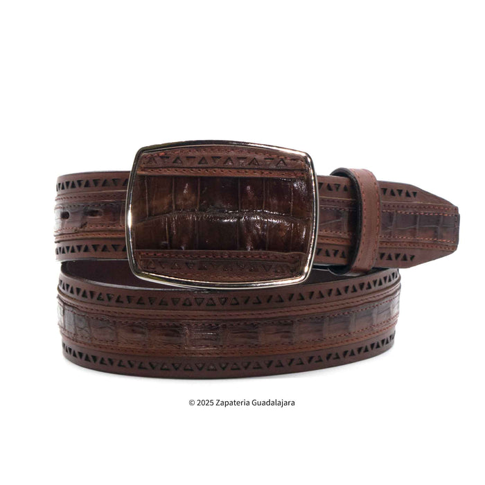 WESTERN CAIMAN BELLY VAQUERO FADED BROWN LEATHER BELT -2C25U8216