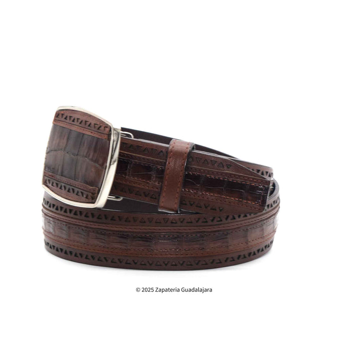 WESTERN CAIMAN BELLY VAQUERO FADED BROWN LEATHER BELT -2C25U8216