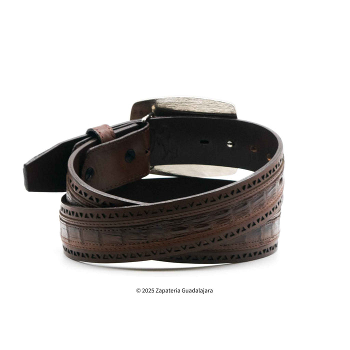 WESTERN CAIMAN BELLY VAQUERO FADED BROWN LEATHER BELT -2C25U8216