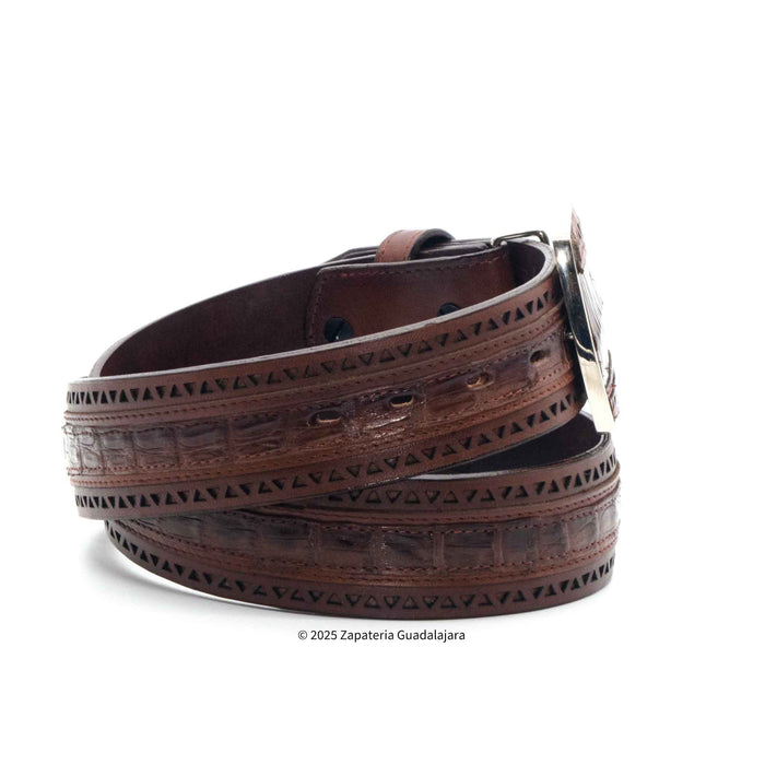 WESTERN CAIMAN BELLY VAQUERO FADED BROWN LEATHER BELT -2C25U8216