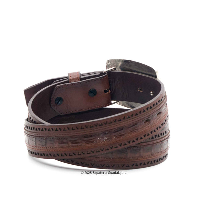 WESTERN CAIMAN BELLY VAQUERO FADED BROWN LEATHER BELT -2C25U8216