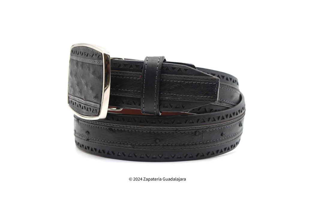 WESTERN OSTRICH VAQUERO LEATHER BLACK BELT -2C25U0305