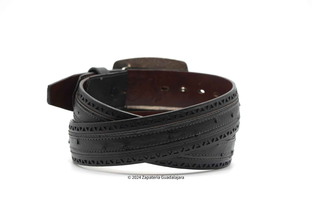 WESTERN OSTRICH VAQUERO LEATHER BLACK BELT -2C25U0305