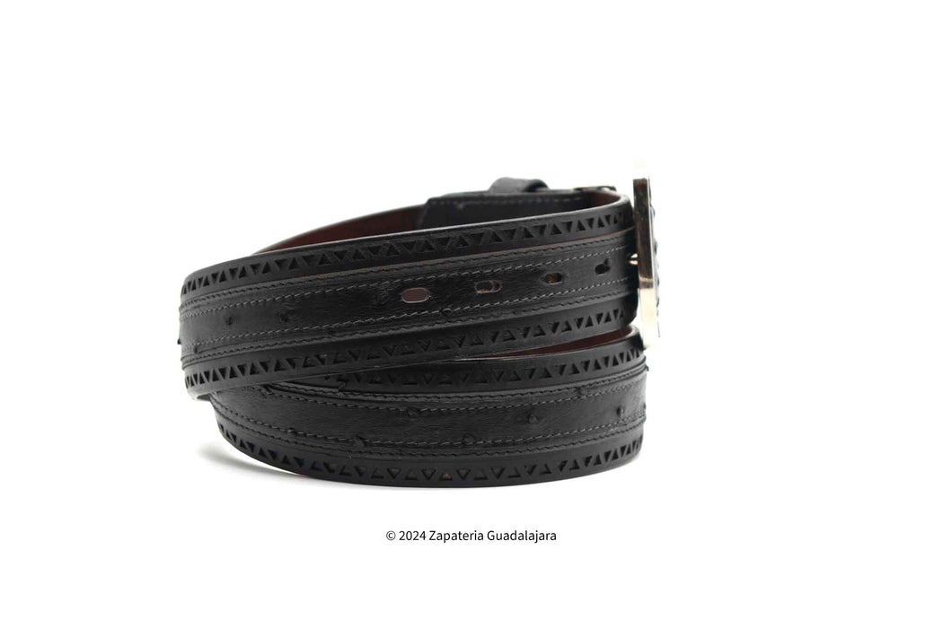 WESTERN OSTRICH VAQUERO LEATHER BLACK BELT -2C25U0305