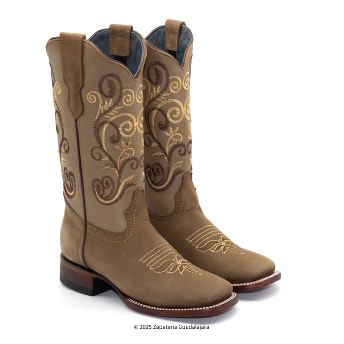 WOMEN'S WIDE SQUARE TOE NOBUCK TAUPE LEATHER BOOT-306361