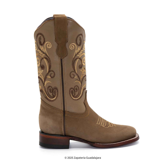 WOMEN'S WIDE SQUARE TOE NOBUCK TAUPE LEATHER BOOT-306361