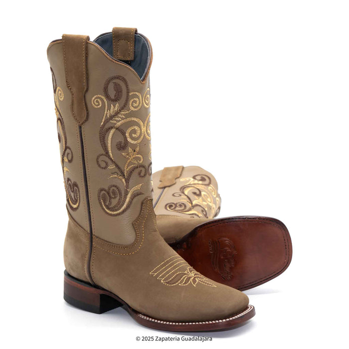 WOMEN'S WIDE SQUARE TOE NOBUCK TAUPE LEATHER BOOT-306361