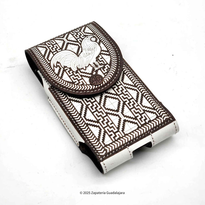 Western Laser White Rooster Leather Phone Case-M317