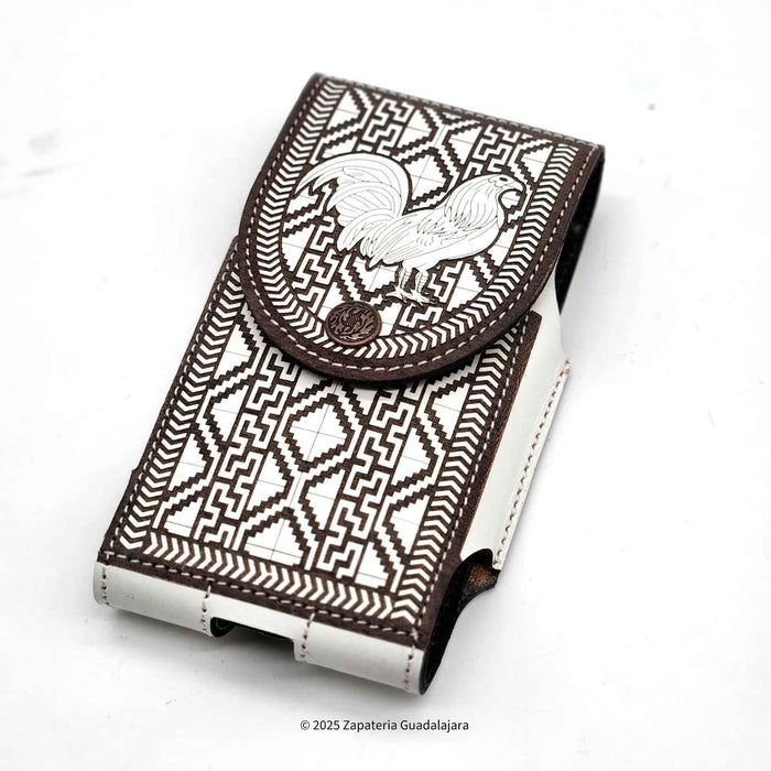 Western Laser White Rooster Leather Phone Case-M317
